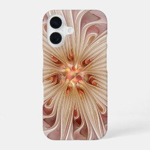 Coque iPhone 16 Art fractal de fleurs pastel moderne abstrait pêch