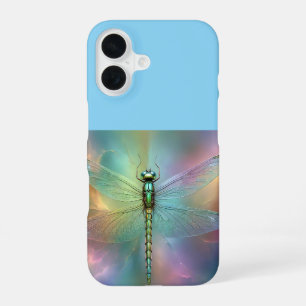Coque iPhone 16 Art fractal élégant de libellule pastel,