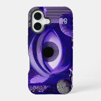 Coque iPhone 16 Art Géométrique Abstrait Moderne Noir Blanc Violet