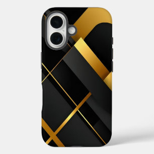 Coque iPhone 16 Art géométrique noir et or