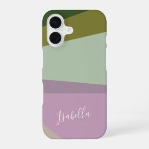 Coque iPhone 16 Art géométrique violet et vert personnalisé