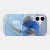 Coque iPhone 16 Art graphique fractal abstrait bleu gris moderne (Verso Horizontal)