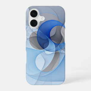 Coque iPhone 16 Art graphique fractal abstrait bleu gris moderne