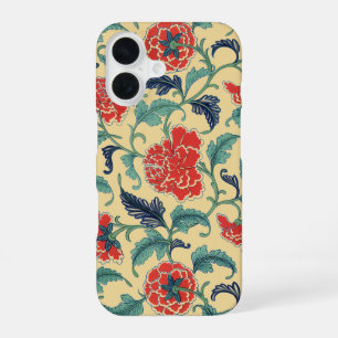 Coque iPhone 16 Art Nouveau Vintage Chinoiserie Fleurie Rouge Chin