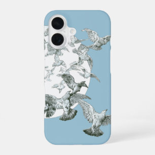 Coque iPhone 16 Art Nouveau vintage troupeau d'oiseaux avec pleine