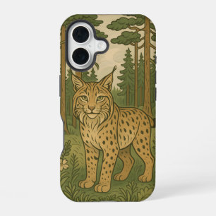 Coque iPhone 16 Art populaire de la forêt au lynx polonais