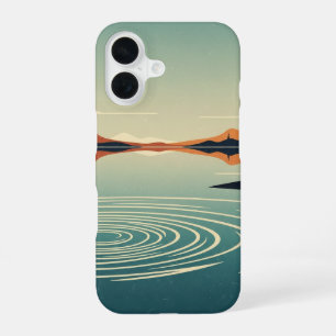 Coque iPhone 16 Art rétro des années 70 sur le reflet du lac