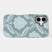 Coque iPhone 16 Art Rococo Damassé I Bleu Canard + Sarcelle (Verso Horizontal)