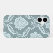 Coque iPhone 16 Art Rococo Damassé I Bleu Canard+Turquoise (Verso Horizontal)