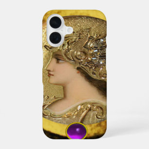 COQUE iPhone 16 ATHENA AVEC GRIFFONS FANTAISIE ET GEMME VIOLETTE