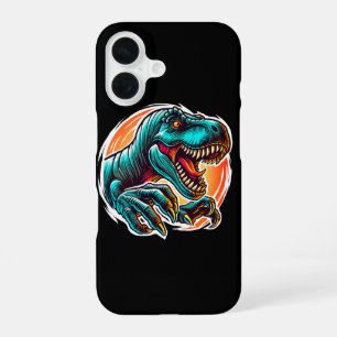 Coque iPhone 16 Attaque de Dino Épique Pré-Historique T-Rex Noir