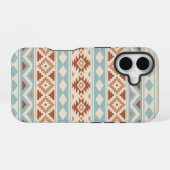 Coque iPhone 16 Aztec Essence Ptn III b Crème Terracottas Bleues (Verso Horizontal)