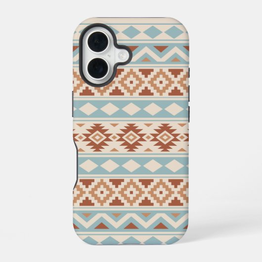 Coque iPhone 16 Aztec Essence Ptn III b Crème Terracottas Bleues (Verso)