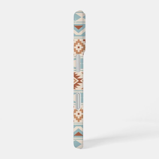 Coque iPhone 16 Aztec Essence Ptn III b Crème Terracottas Bleues (Côté droit)
