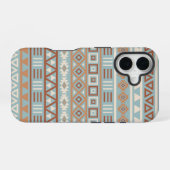 Coque iPhone 16 Aztec Influence Motif Crème Bleue Terracottas (Verso Horizontal)