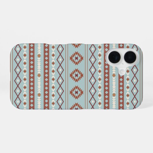 Coque iPhone 16 Aztec Mixte Motif Motif Rusts Crème Bleu (Verso Horizontal)