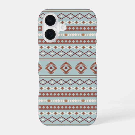 Coque iPhone 16 Aztec Mixte Motif Motif Rusts Crème Bleu (Verso)
