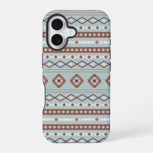 Coque iPhone 16 Aztec Mixte Motif Motif Rusts Crème Bleu (Verso)