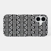 Coque iPhone 16 Aztec Triangles+Motif Carré blanc sur noir (Verso Horizontal)