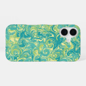 Coque iPhone 16 Balayage en marbre vert et jaune (Verso Horizontal)