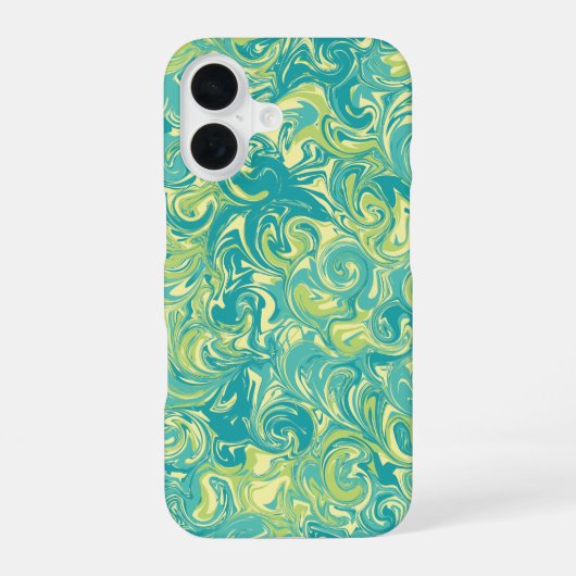 Coque iPhone 16 Balayage en marbre vert et jaune (Verso)