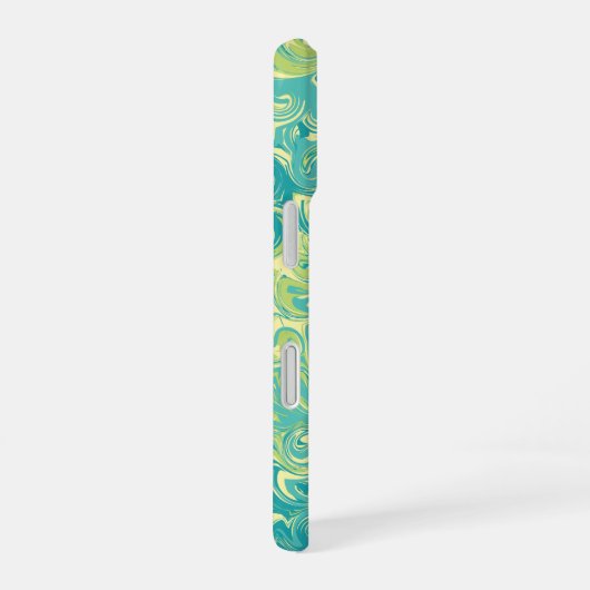 Coque iPhone 16 Balayage en marbre vert et jaune (Côté droit)
