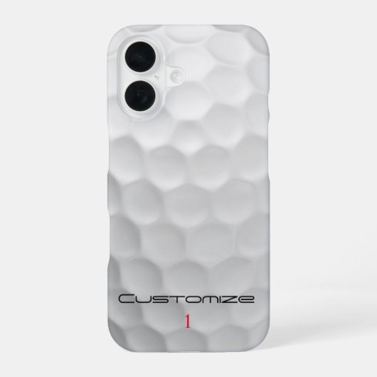 Coque iPhone 16 Balle de golf blanche texturée avec nom et numéro (Verso)