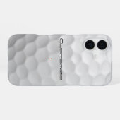 Coque iPhone 16 Balle de golf blanche texturée avec nom et numéro (Verso Horizontal)