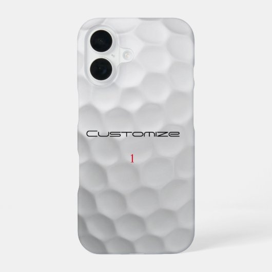 Coque iPhone 16 Balle de golf blanche texturée avec nom et numéro (Verso)