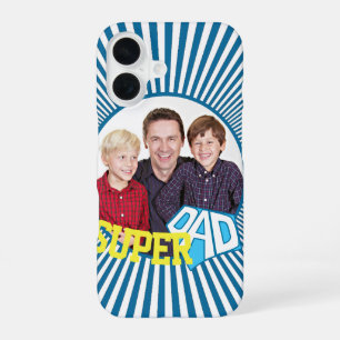 Coque iPhone 16 Bande dessinée Super Papa avec photo personnalisée