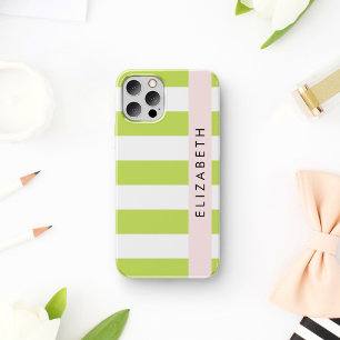 Coque iPhone 16 Bandes vertes, Lignes, Motif rayé, Votre Nom