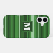 Coque iPhone 16 Bandes vertes monogrammes (Verso Horizontal)