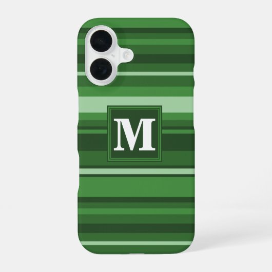 Coque iPhone 16 Bandes vertes monogrammes (Verso)