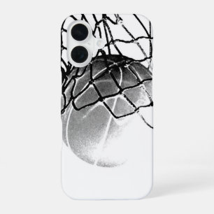 Coque iPhone 16 Basket-ball noir et blanc