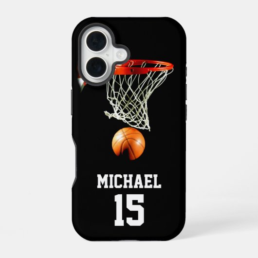 Coque iPhone 16 Basketball Votre Nom (Verso)