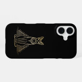 Coque iPhone 16 Bastet, déesse féline égyptienne devant une pyrami (Verso Horizontal)