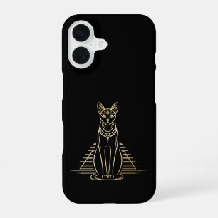 Coque iPhone 16 Bastet, déesse féline égyptienne devant une pyrami