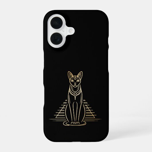 Coque iPhone 16 Bastet, déesse féline égyptienne devant une pyrami (Verso)