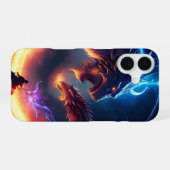 Coque iPhone 16 Bataille de dragon médiéval (Verso Horizontal)