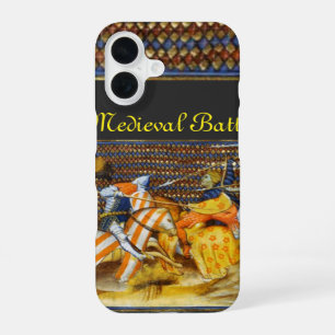 COQUE iPhone 16 BATAILLE MÉDIÉVALE, COMBATTANTS CHEVALIERS HORSEBA