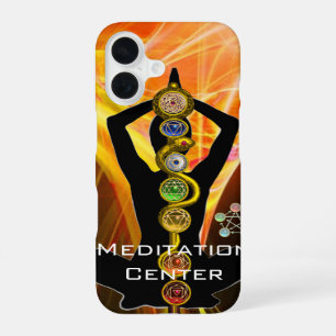 Coque iPhone 16 BÂTON ASCLÉPIUS, 7 YOGA CHAKRAS POSE DU LOTUS Jaun