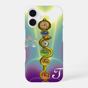 COQUE iPhone 16 BÂTON D'ASCLEPIUS 7 CHAKRAS, YOGA, ÉNERGIE SPIRITU