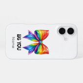 Coque iPhone 16 Be You Pride - Custom Name & Coquette Rainbow Bow (Verso Horizontal)