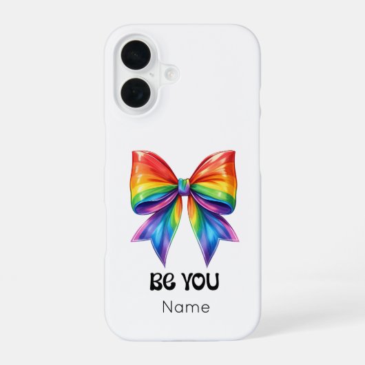 Coque iPhone 16 Be You Pride - Custom Name & Coquette Rainbow Bow (Verso)