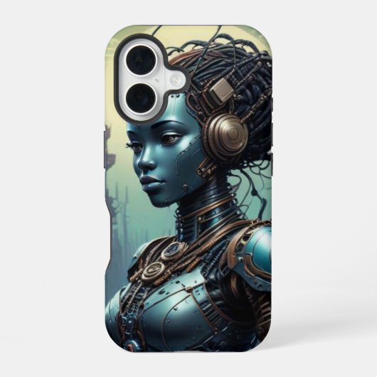 Coque iPhone 16 Beau robot de loin dans le futur (Verso)