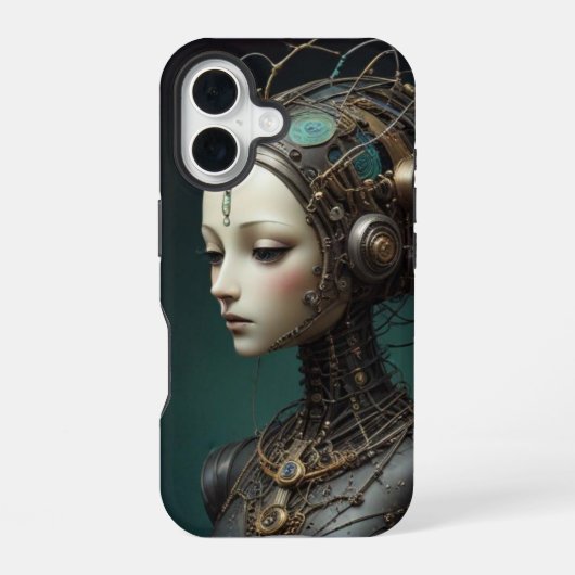 Coque iPhone 16 Beau robot rétro (Verso)