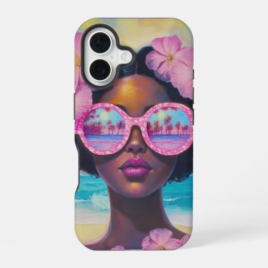 Coque iPhone 16 Beauté tropicale dans les tons roses (Verso)