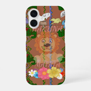 Coque iPhone 16 Bébé Lion mignon et drôle avec des idées florales 