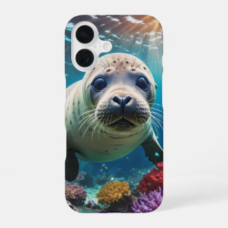 Coque iPhone 16 Bébé phoque sous l'eau