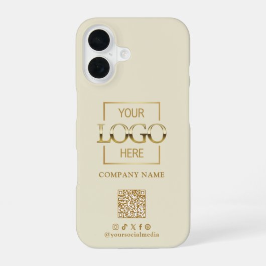 Coque iPhone 16 Beige Stylish Minimalist Business Logo & QR Code (Verso)